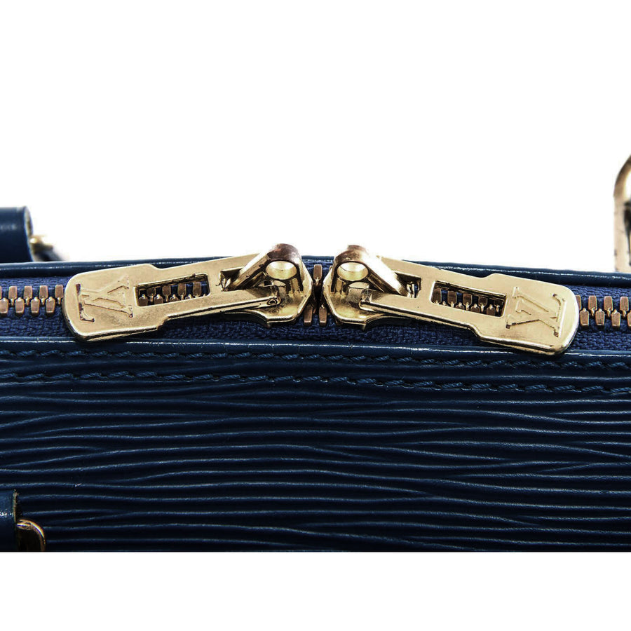 Meghan Epi Leather Top Handle Bag with Padlock - Dark Blue