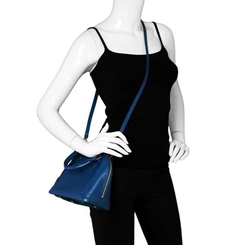 Meghan Epi Leather Top Handle Bag with Padlock - Dark Blue Alma Vuitton luxury elegant quality handbag