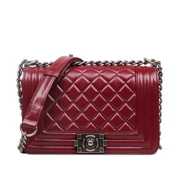 Lilly Classic Quilted Authentic Leather Shoulder Bag - Red Wine