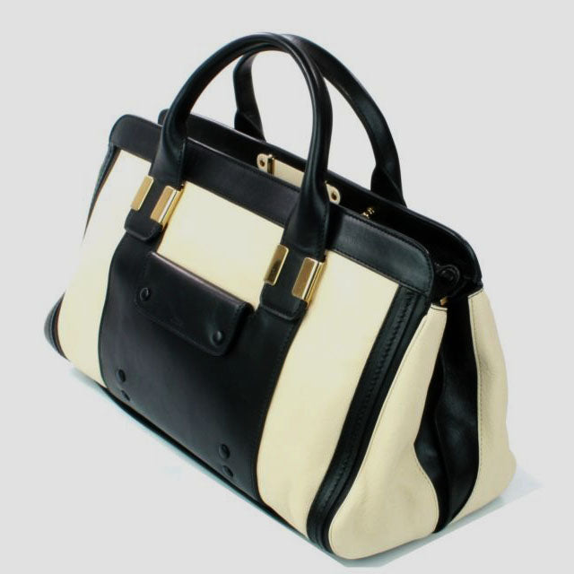 Pippa Authentic Leather Satchel Bag - Black Beige